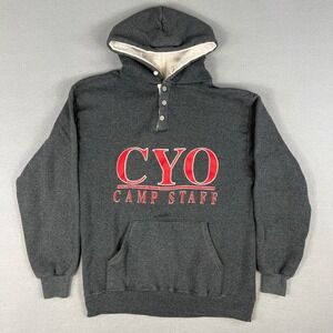 VTG CYO Camp Staff Henley Hoodie FIts Small 1990s Velva Sheen Made in USA‎
